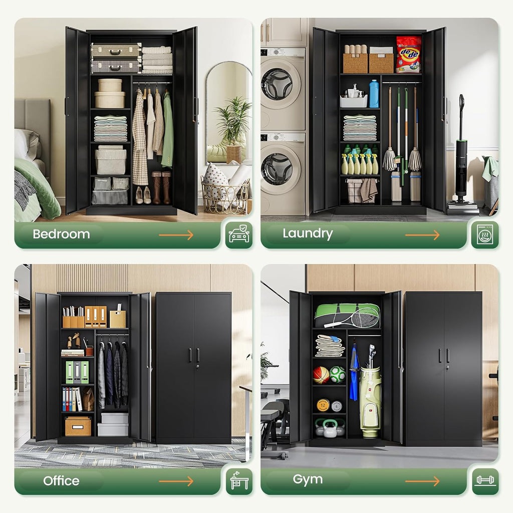 Metal Storage Cabinets Locker with Lock Door, 72'' Clothing Coat Steel Storage Freestanding Wardrobe , School
