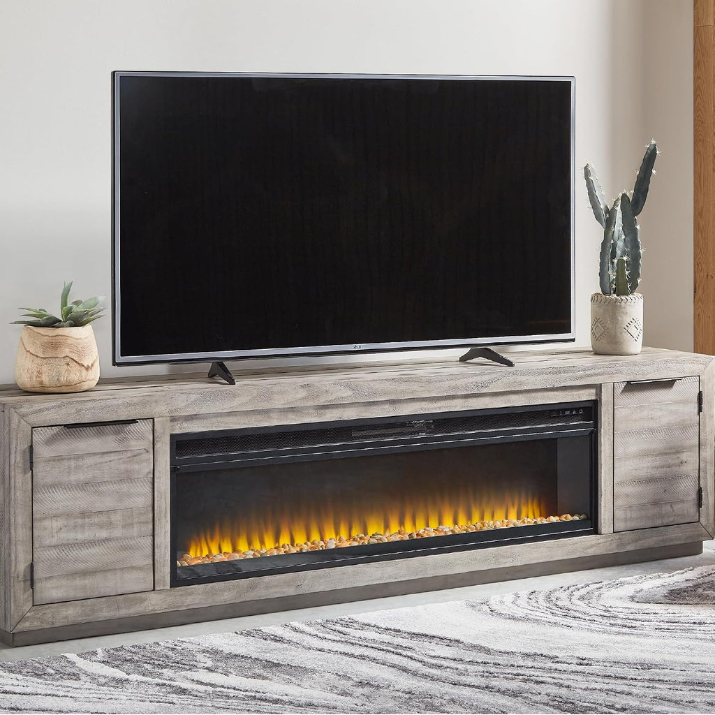 92" TV Stand with Electric Fireplace for TVs up to 105", Gray