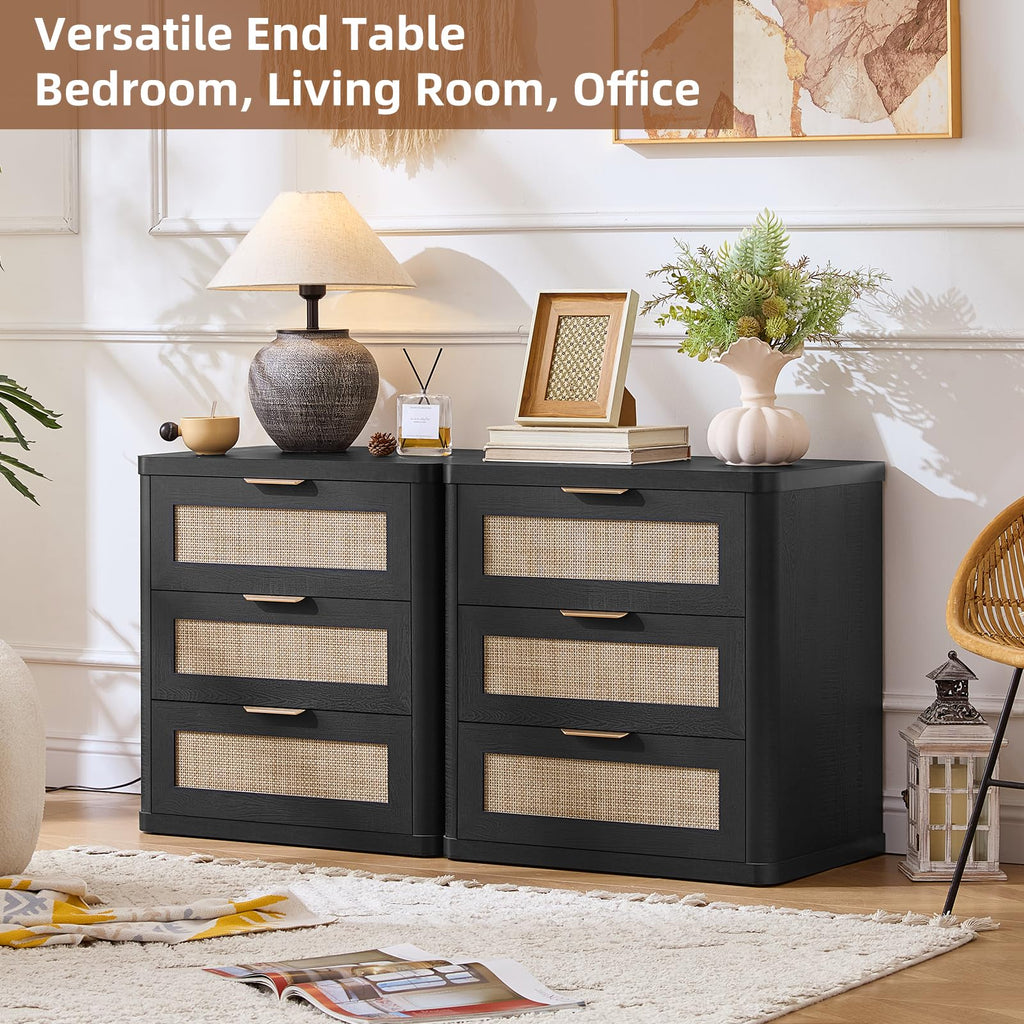 Rattan 23" Nightstands Set of 2 with Drawers