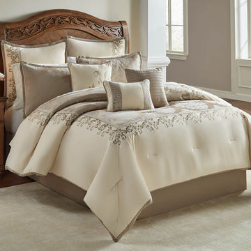 Hillcrest Comforter Bedding Set, King Size, Ivory Gold Traditional Décor, 10 Pieces