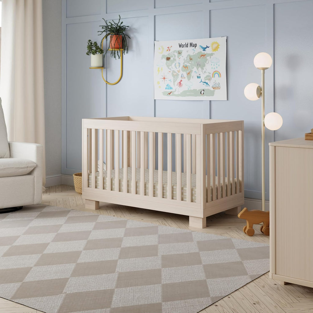 Modo 3-in-1 Convertible Baby Crib, Washed Natural | GREENGUARD Gold Certified, Wooden Crib Convertible to Toddler Bed