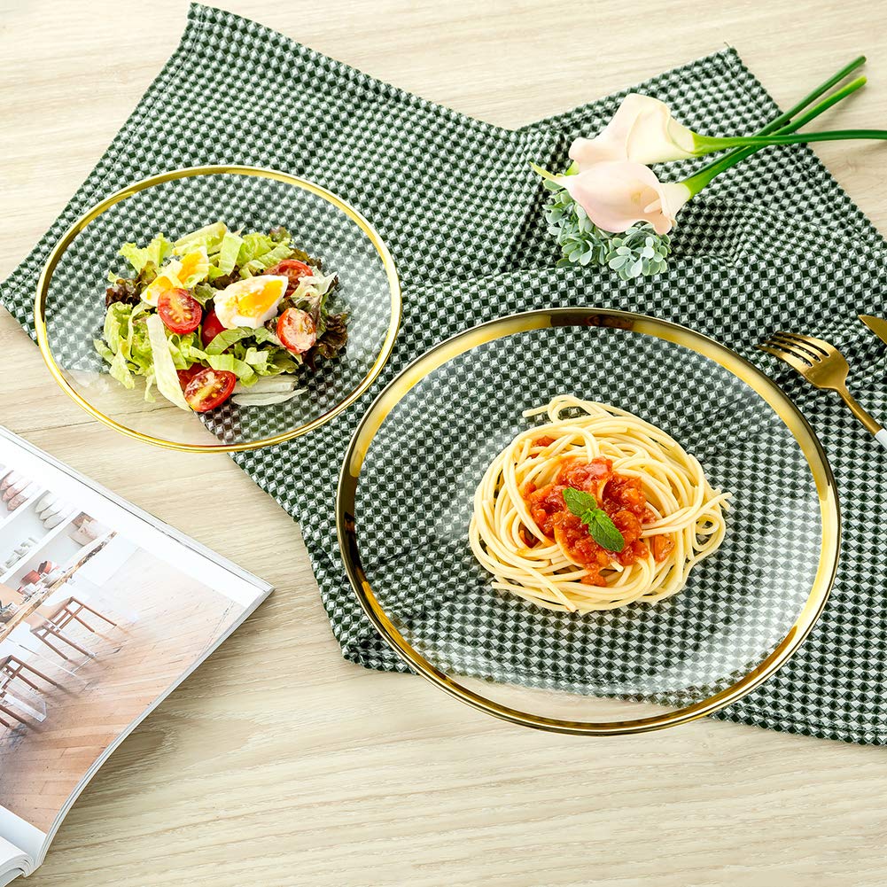 Glass Charger Dinner Plates Glass Bulk with Gold Rim, 10 Pcs