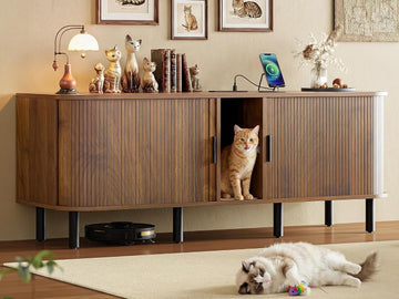 60" Double Cat Litter Box Enclosure with Power Outlet