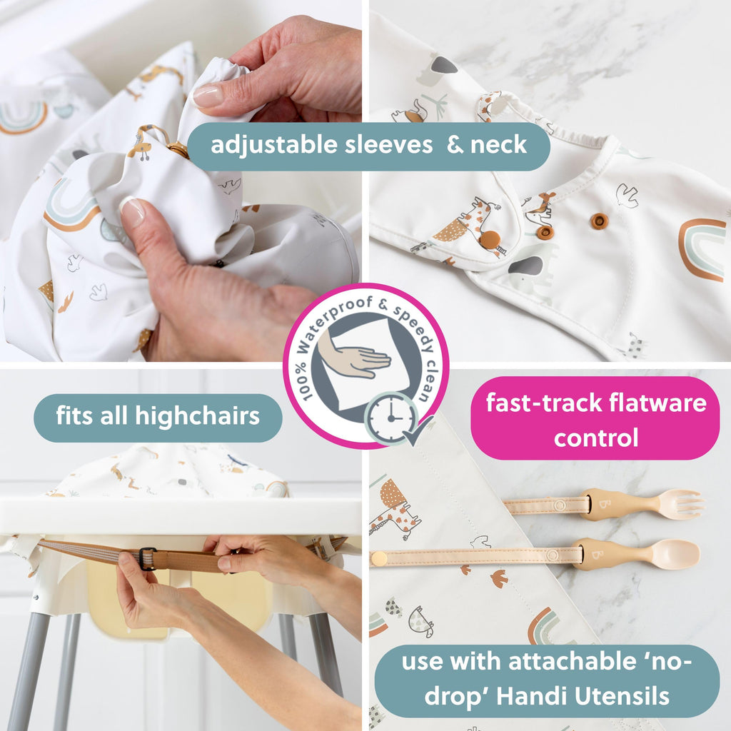 Attachable Long Sleeve Bib for Babies & Toddlers - Easy Clean