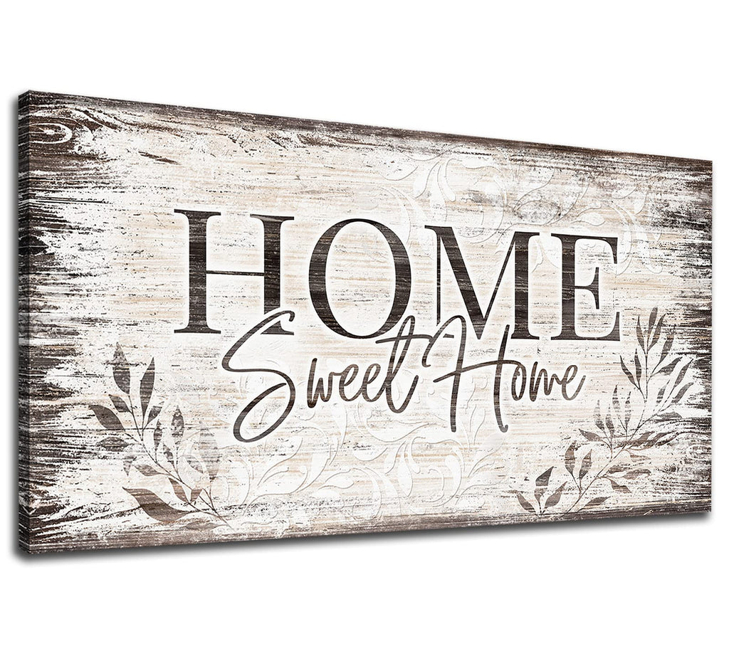 Sweet Home Wall Art Dark Brown Rustic Farmhouse Canvas Sign, 20"x40"