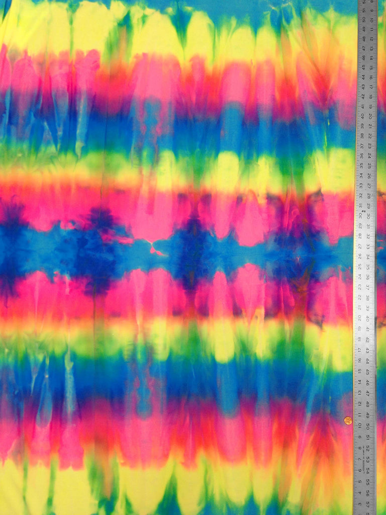 Stripe Tie Dye Multi-Color Pattern on Stretch Nylon Spandex Shiny Tricot Fabric by The Yard