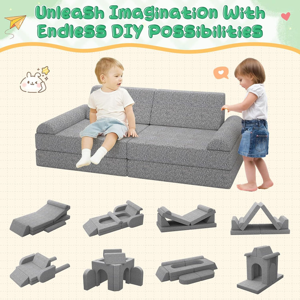Modular Kids Play Couch with Washable Covers - Foam Toddler Sofa for Creative Play, Climbing, and Lounging