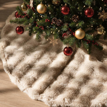 Christmas Tree Skirt 48 Inch, Light Khaki Faux Fur Christmas Tree Skirts Decorations, Rustic Neutral Soft Plush Xmas