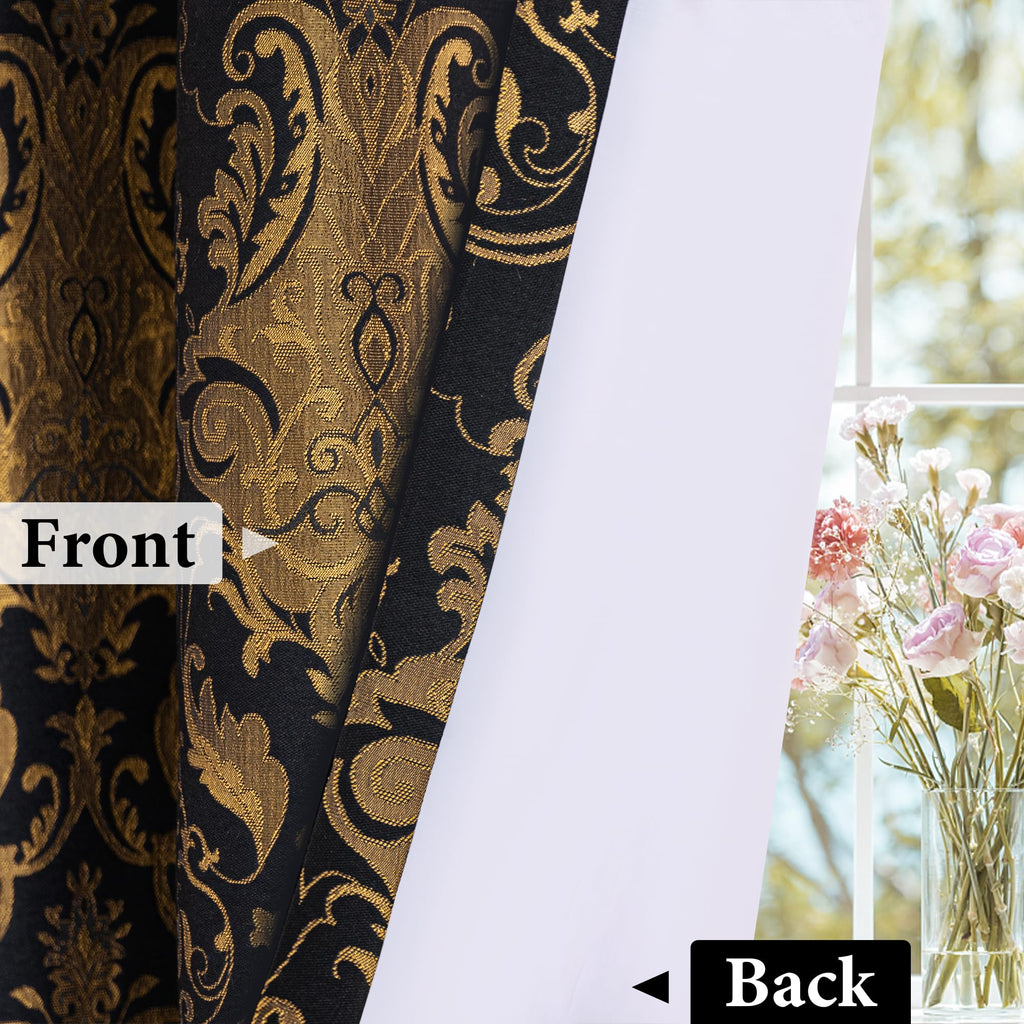 Luxury Black Damask Curtains, 2 Panels, 52"Wx108"L