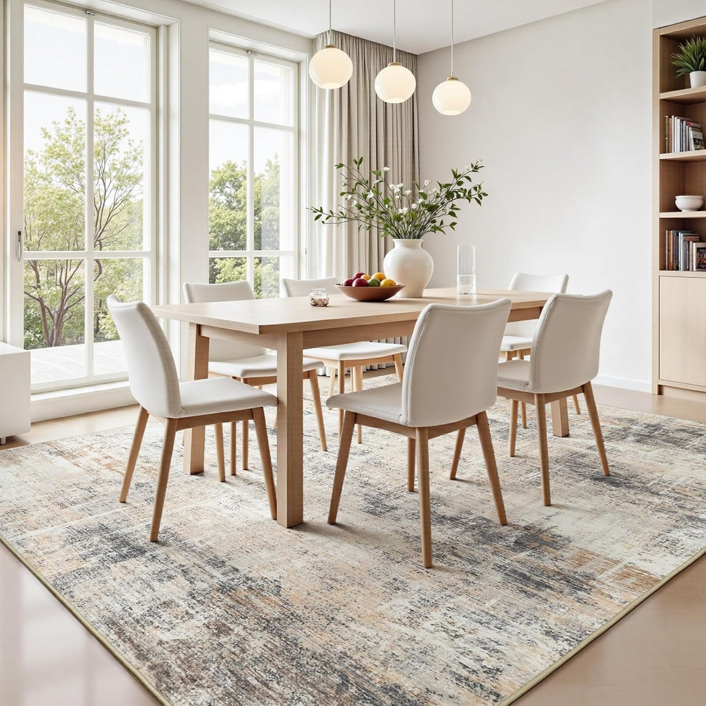 8x10 Area Rug, Abstract Washable Non-Slip Large Rugs, Gold