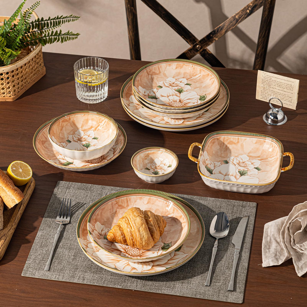 Ceramic Dinnerware Set, Series Kavara II, (Vintage Camellia)