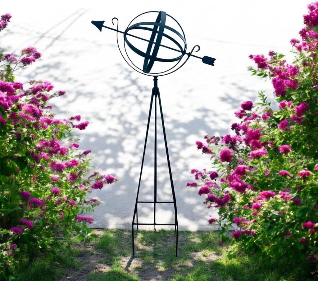 Wrought Iron Garden Armillary Sphere - Amish Handmade Outdoor Garden Globe Sculpture - Metal Decorative Garden Orb