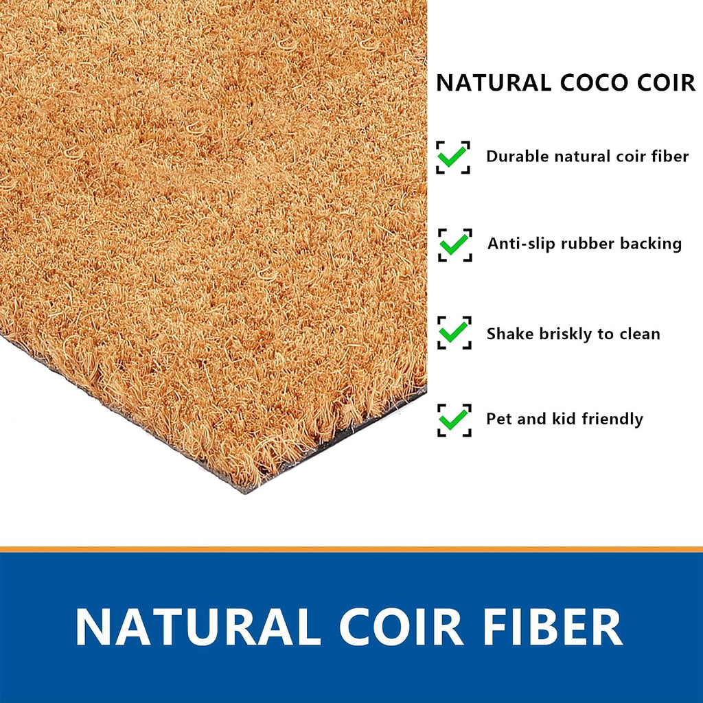 Front Door Mat Combo Set, Hello 100% Coco Coir Welcome Doormat + 28" x 43" Layered Buffalo Black and White Striped