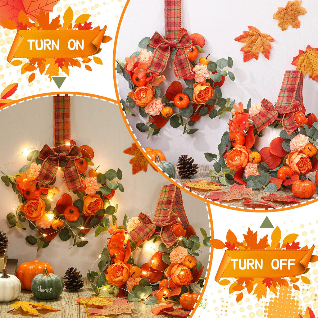 4 Pcs 9" Fall Mini Wreaths Pumpkin Eucalyptus Wreath