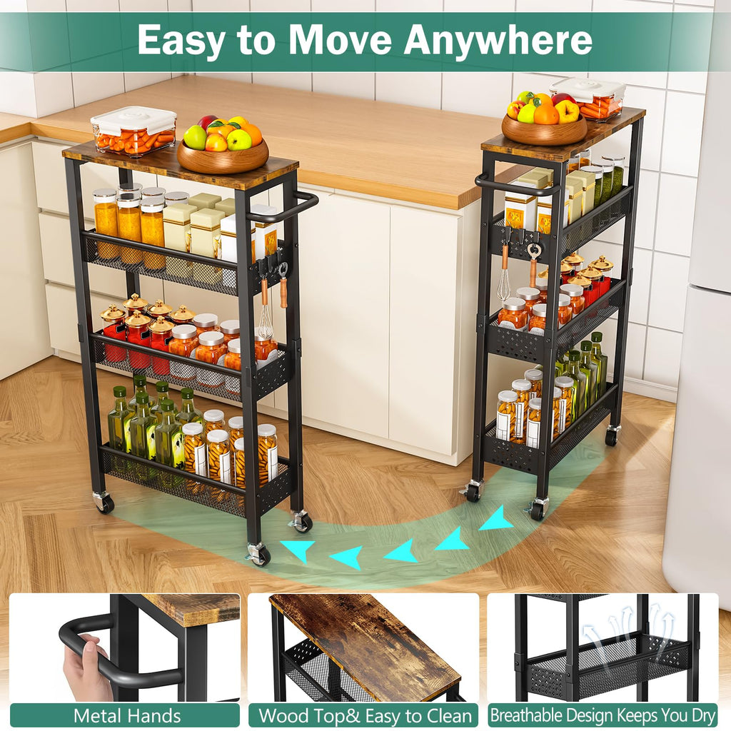 4-Tier Slim Utility Rolling Laundry Cart with Wheels, Metal