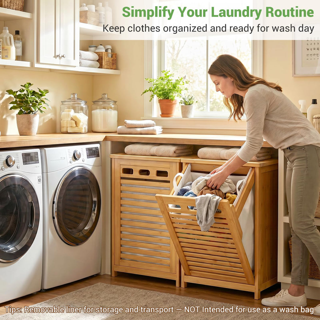 Bamboo Tilt Out Laundry Hamper Cabinet with 15.5 Gal Removable Bag