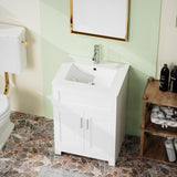 24" White Freestanding Bathroom Vanity with Single Sink - Modern Vanity Cabinet