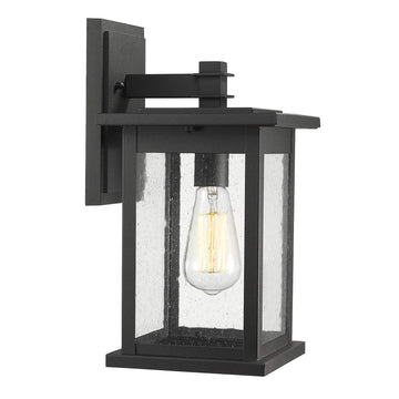 Outside Lights, 1-Light Outdoor Wall Lantern 14", Black Finish with Seeded Glass, 1803EW2