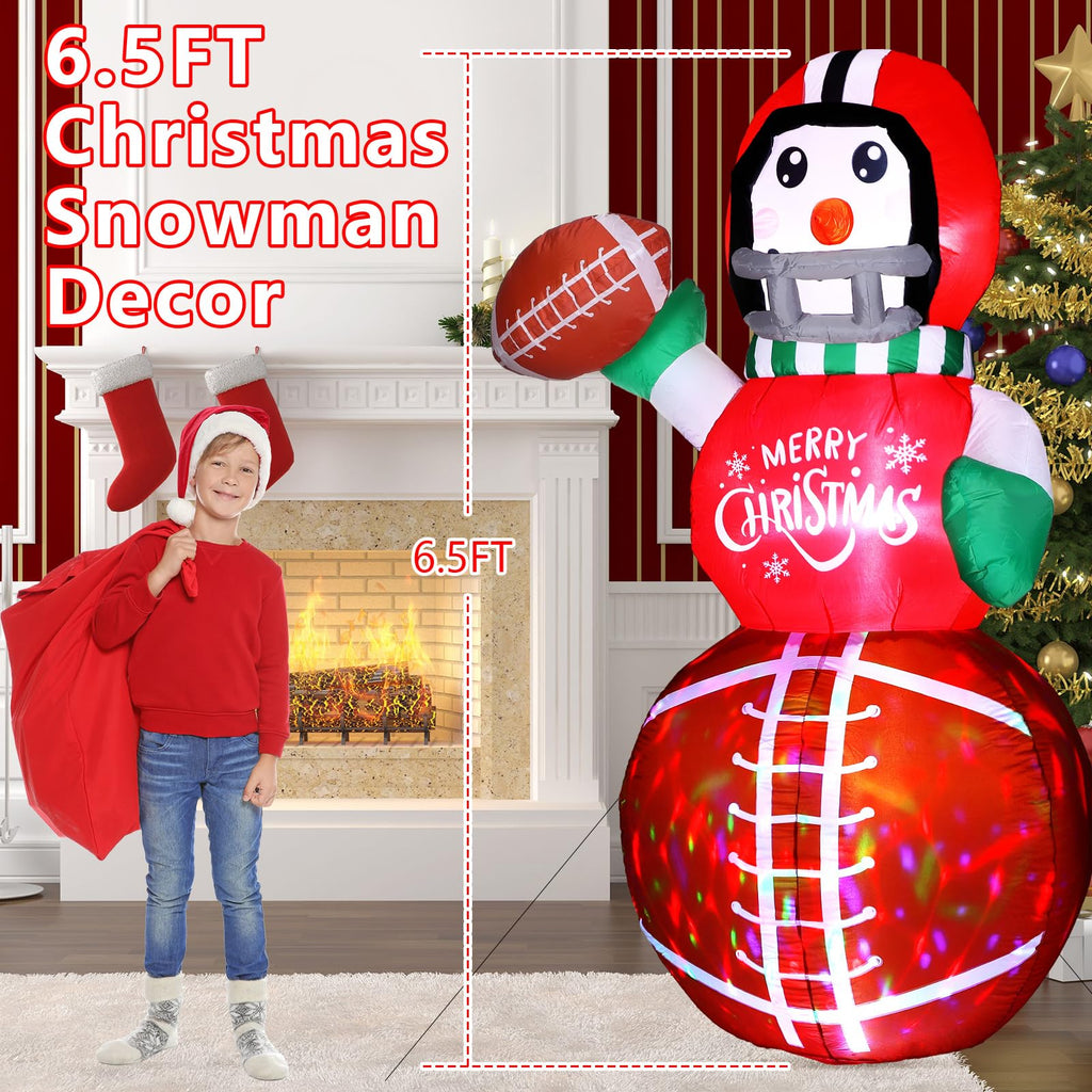 6.5 ft Christmas Inflatables Snowman, Football Snowman