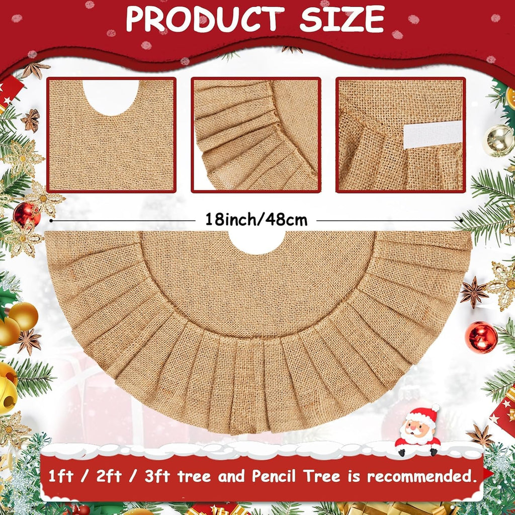 18 Inch Christmas Mini Tree Skirt Decorations Linen Burlap Small Tree Skirt Tree Mat for Xmas Pencil Trees Indoor