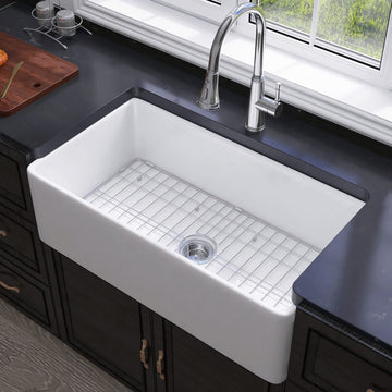 Farmhouse Sink 33 x 18 Inch White Fireclay Apron Front Kitchen Sink