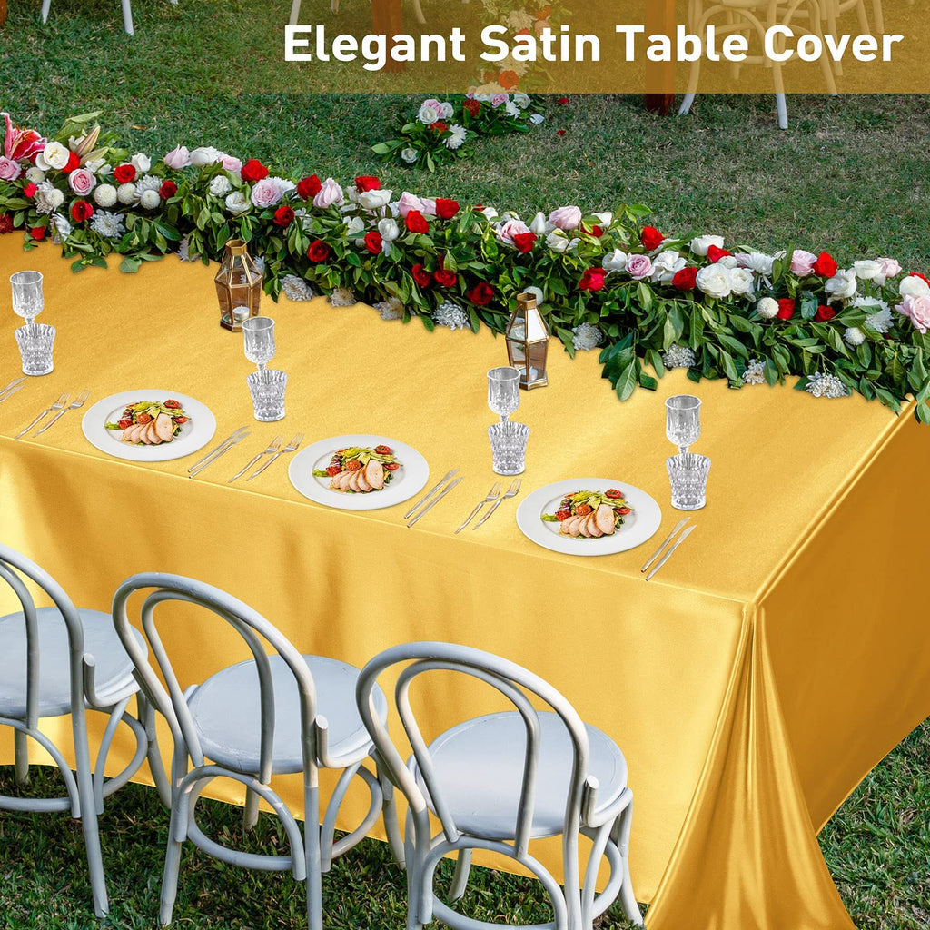 4 Pack Satin Rectangular Tablecloth, 102 x 58 Inches, Gold