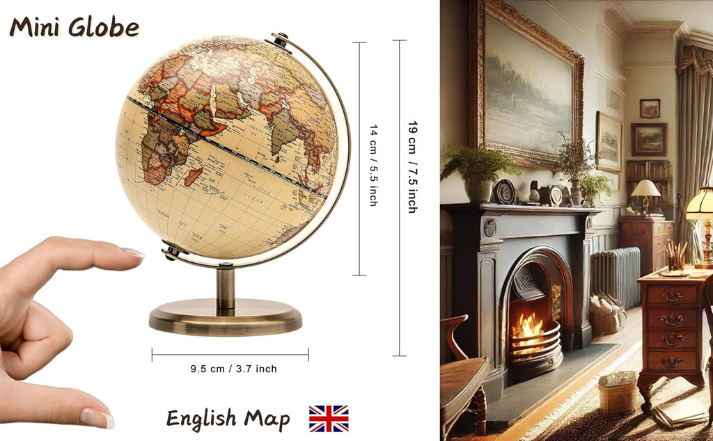 5.5 Inches Antique World Globe Rotating Bronzed Metal Desk Stand