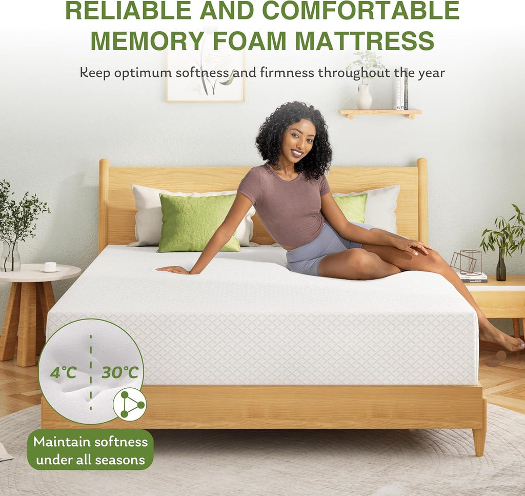 10 Inch Queen Mattress, Memory Foam Mattress in a Box with Cooling Green Tea Gel, Relieve Pressure with Medium Firm