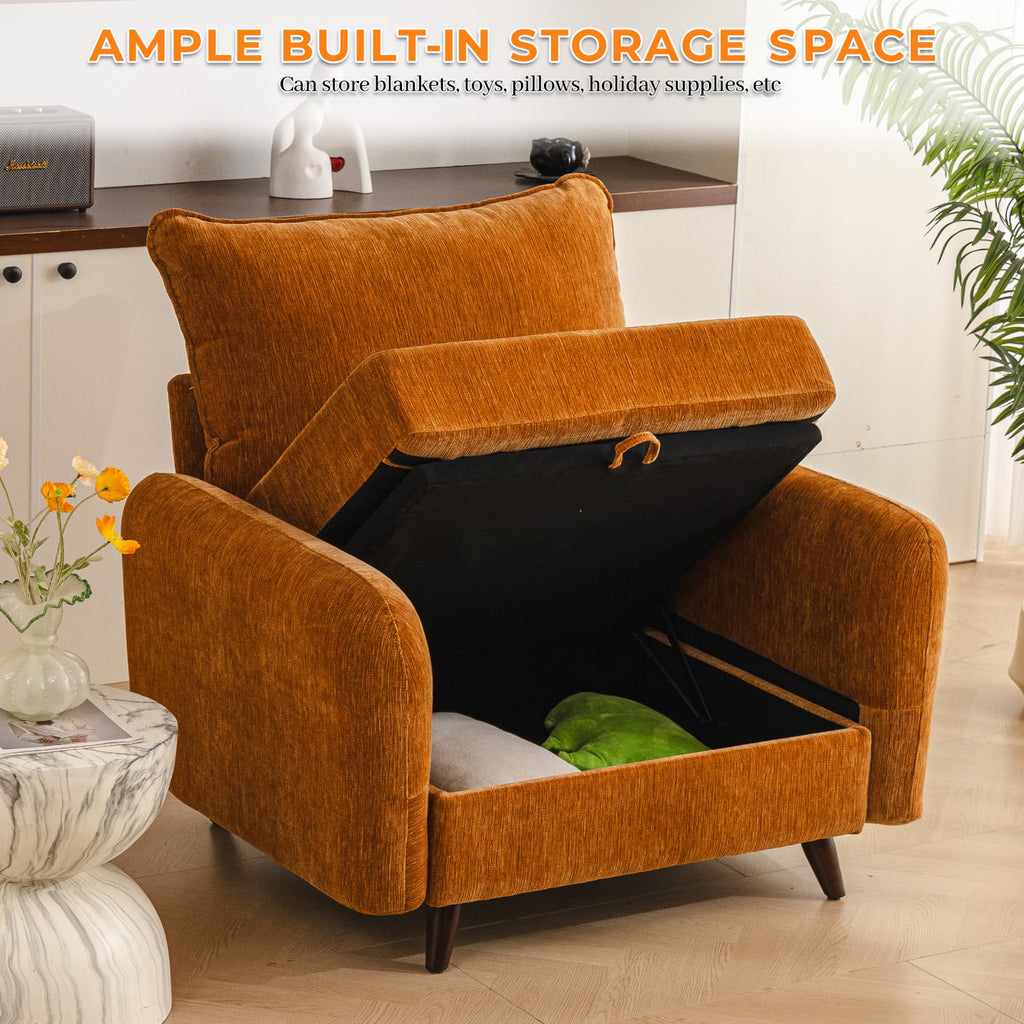 Oversized Accent Chair with Seats Storage, Comfy Living Room Chairs with 2 Throw Pillow, Upholstered Mid-Century
