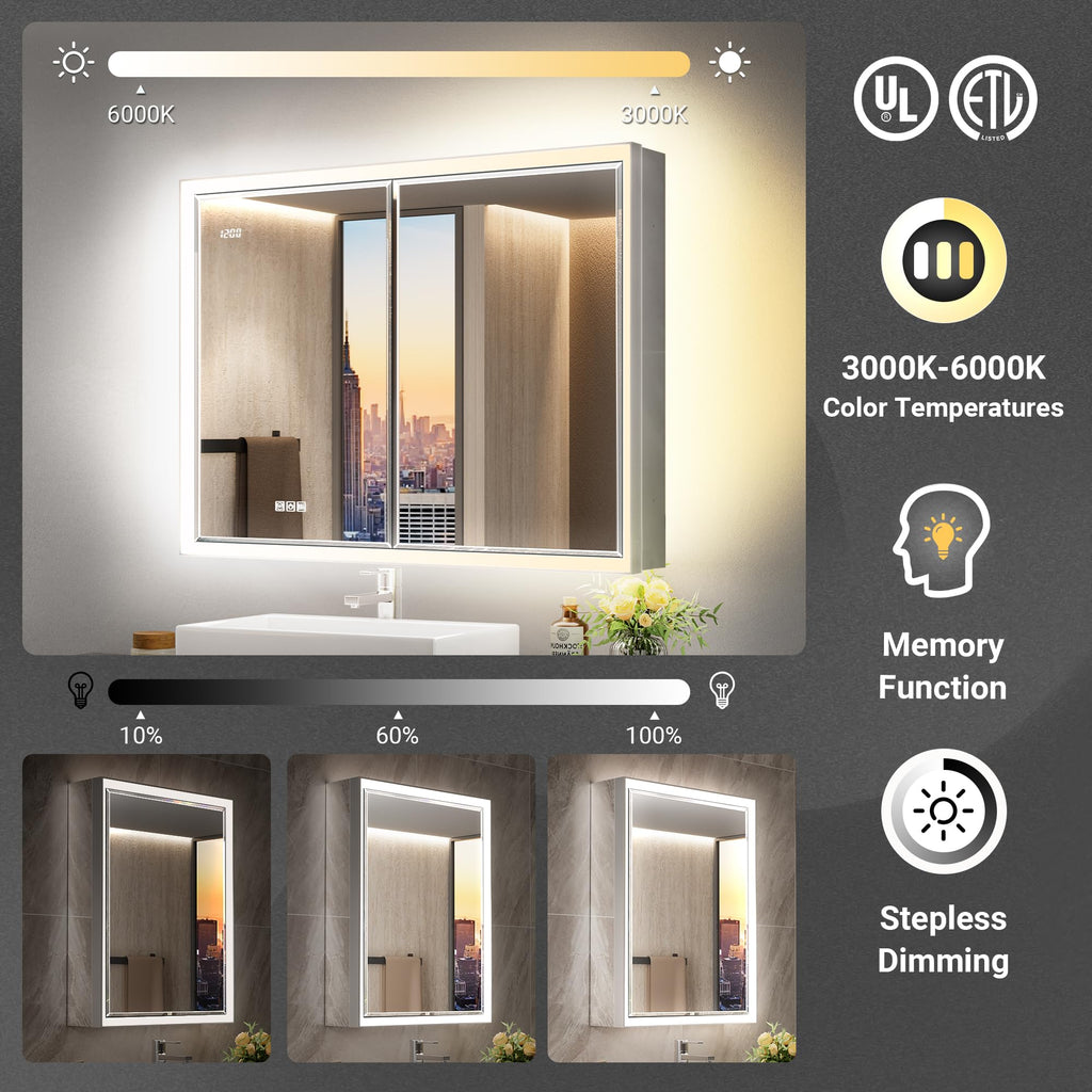 Beveled Lighted Medicine Cabinet with Mirror & Lights -20x26 Surface or Recessed Mirrored Medicine Cabinet with