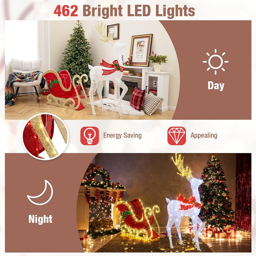 5.4 FT Christmas Lighted Reindeer & Santa's Sleigh Set Decorations