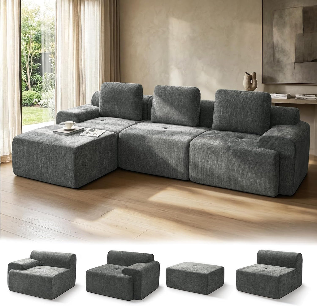 122" L-Shaped Oversized Boneless Couch Modular Cloud Sectional Sofa |Soft Chenille| High Back| Extra Deep Seat| Zero