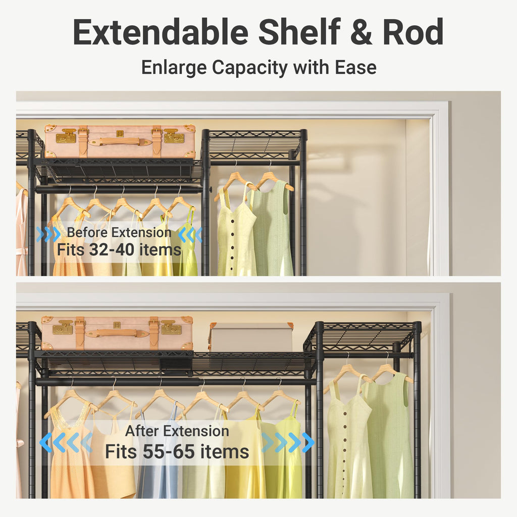 X30 Expandable Clothes Rack Adjustable from 5' to 6'11", 950lbs Capacity Heavy Duty Portable Closet Wardrobe with 4