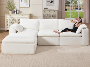 120" Cloud Modular Sectional Sofa, No-Assembly Oversized Chenille Couch with 76.4" Extra-Deep Chaise, Modern White