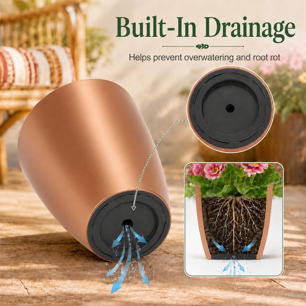 Set of 2 Tall Planter, 21 inch Large Plastic Planter, Rose Gold
