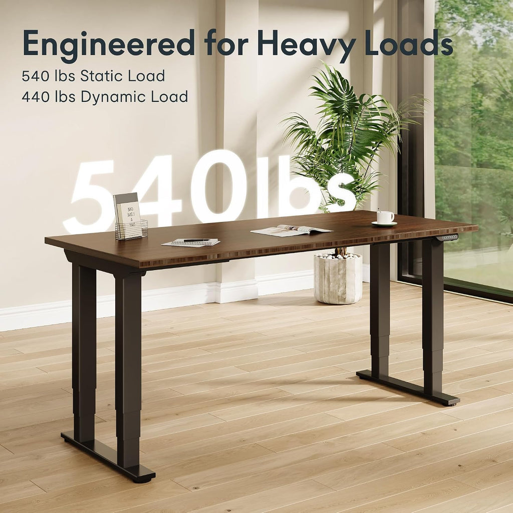 E6Q Premium 4-Leg Standing Desk, 72"x30", Dark | Heavy-Duty 540lbs, Solid Bamboo, Dual Motor, 3-Stage Legs