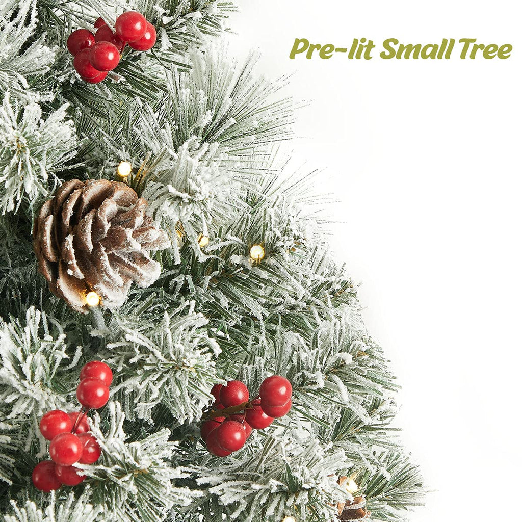 24 Inch Outdoor Christmas Tree Frosted Urn Filler 2 Set, Pre-lit Artificial Xmas Tree with 50 LED Lights, Realistic