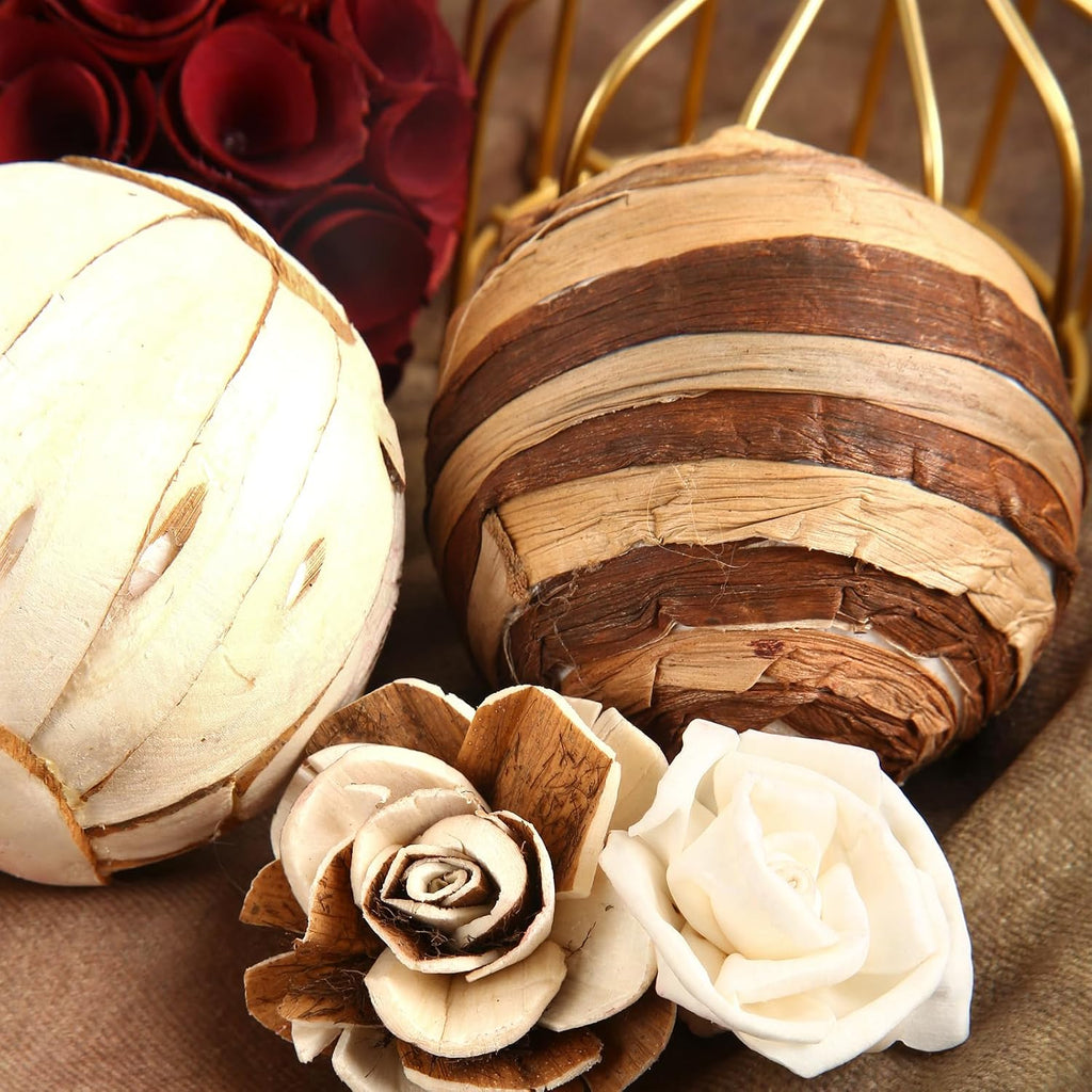 Decorative Bowl & Vase Filler Balls Decor PCS Natural Tone Rattan Wicker Balls Centerpieces Decoration - Set of 6