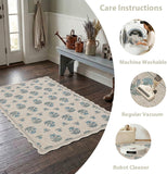 Scalloped Easy Jute 3x5 Area Rug Vintage Blue Floral Farmhouse Washable Rug Non-Slip Indoor Outdoor 