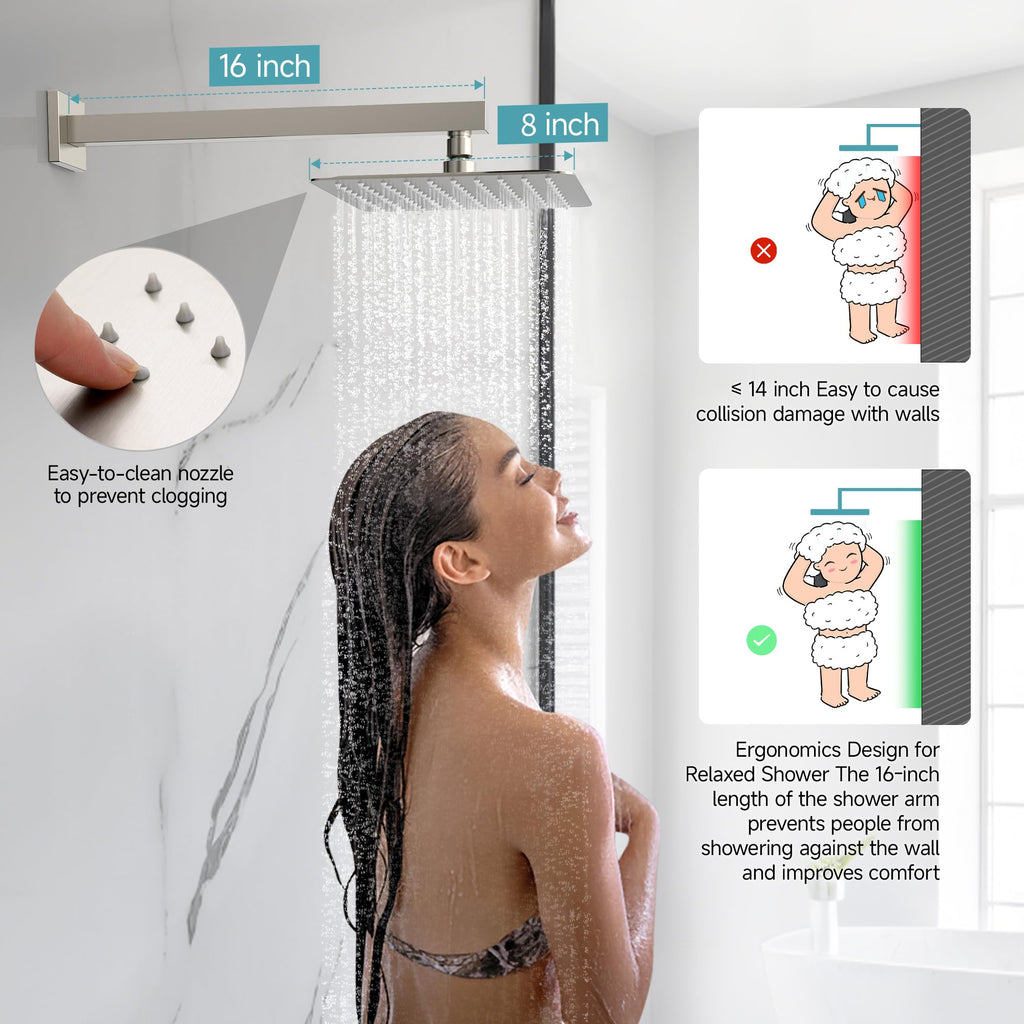 Shower System 8-Inch Rainfall Shower Head Brushed Nickel