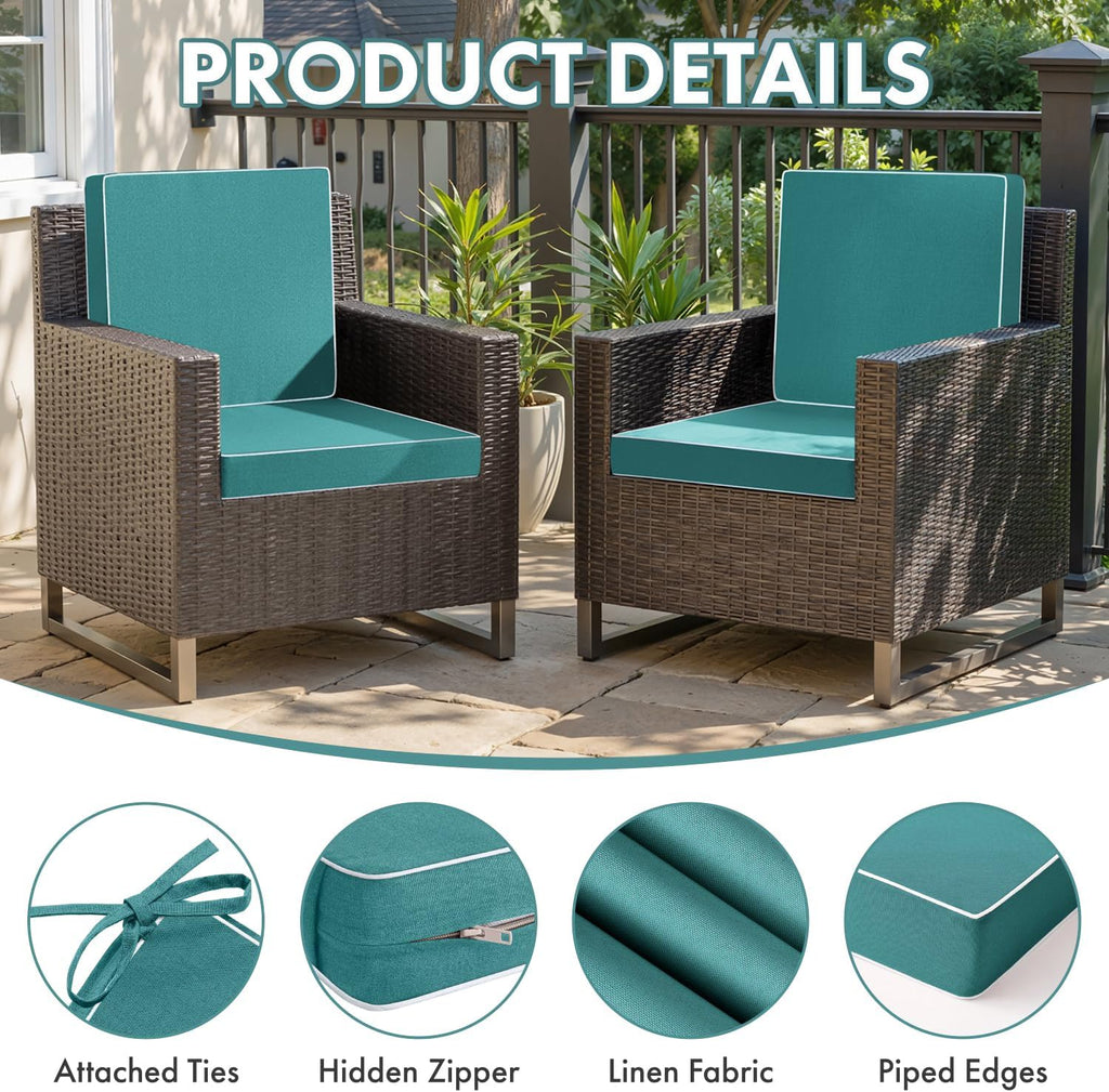 Turquoise Outdoor Chair Cushions 4 Pack, 19x19x3 Inch Seat Cushions | Patio Seat Cushions for Outdoor Furniture Couch