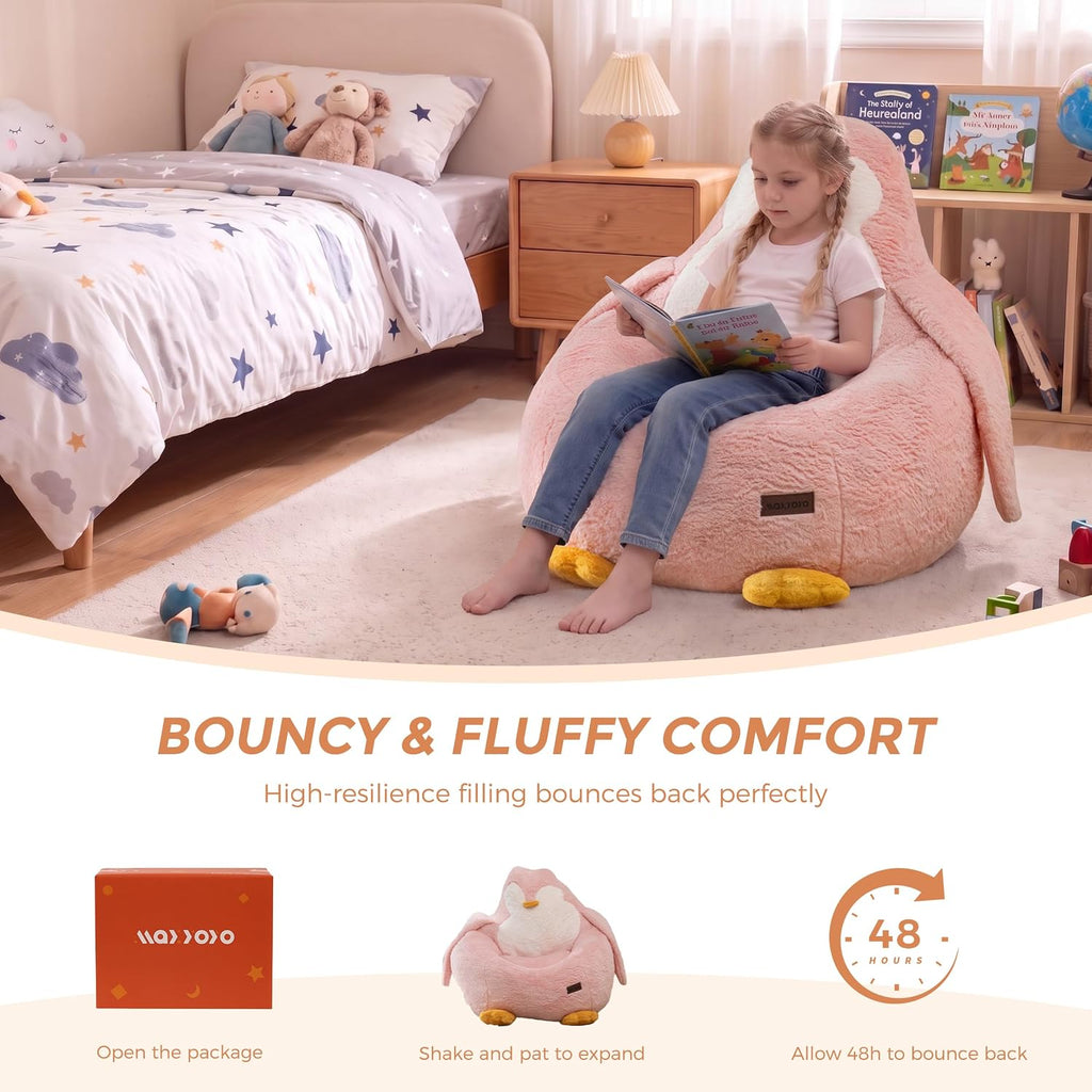 Kids Bean Bag Chair, Cute Floor Sofa with Penguin‐Shaped Backrest