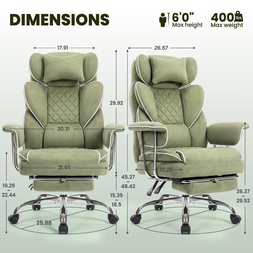 Big and Tall Gaming Chair with Footrest, Reclining Chair, Green