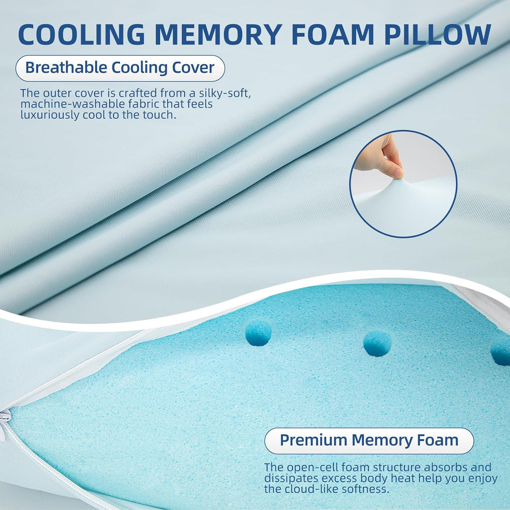 Cooling Memory Foam Pillow, Bed Pillow for Sleeping, King Size, Breathable Memory Foam, Premium Support with Washable