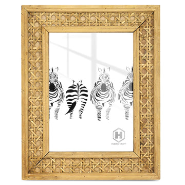 Rattan 5x7 picture Frame, Wicker Boho Rustic Photo Frame, Vintage Cany Stand Table Top Desk (5x7 inch)