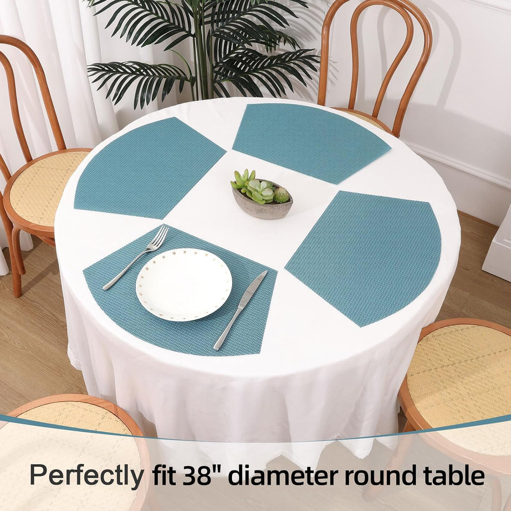 Round Table Placemats Small Wedge Placemat Wipe Clean Heat Resistant Woven Vinyl Round Table Mats (4, Gray - Set of 4