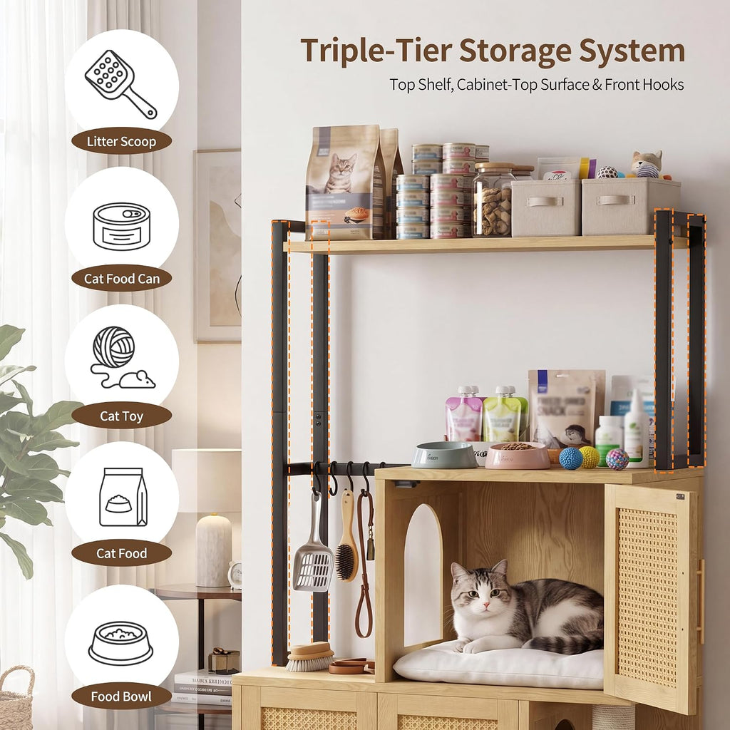 Cat Litter Box Enclosure with Cat Tree & Storage Shelf