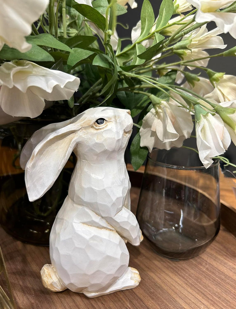 Easter Bunny Decoration, Decorative Farmhouse Modern Standing White Rabbit Bunny Figurine, Home Decor Accents Carved