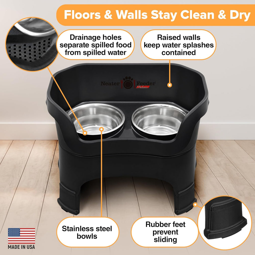 Feeder Deluxe Mess-Proof Elevated Dog Bowls for Large Dogs (40+ lbs), 2 Height Adjustable (14.5" & 17.5") No-Spill