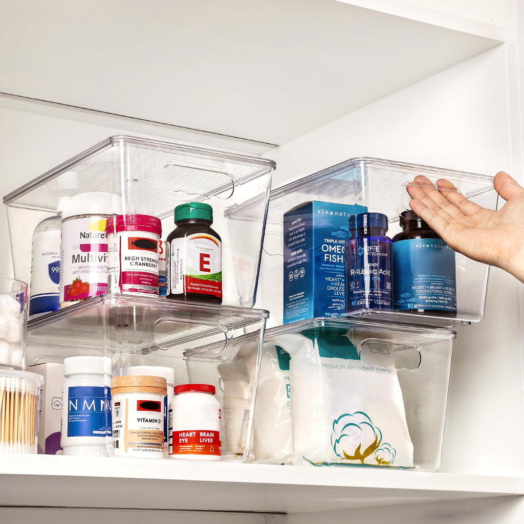 6 Pack Clear Stackable Storage Bins with Lids and Handles, Large